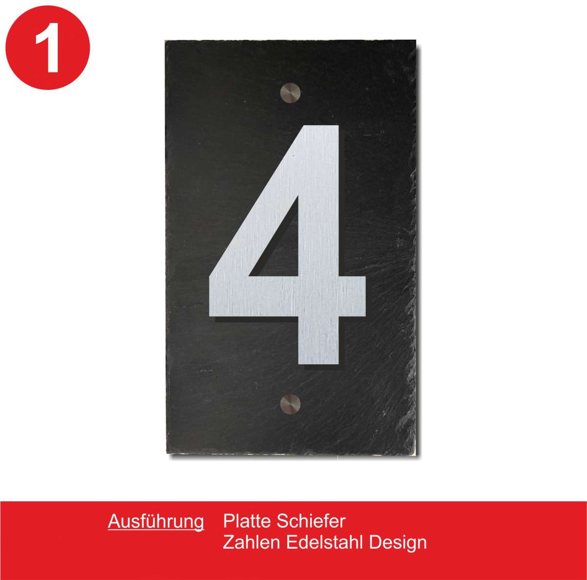hochwertige 3D Hausnummer mit Schieferplatte in Edelstahl-Design